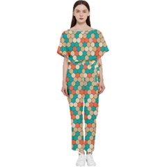 Multicolored Honeycomb Colorful Abstract Geometry Batwing Lightweight Chiffon Jumpsuit by Vaneshop