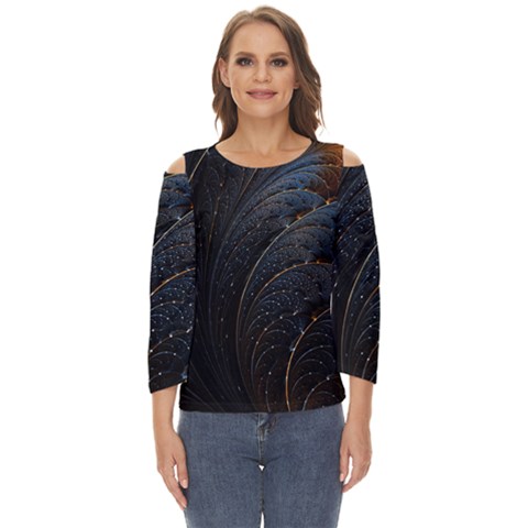 Abstract Dark Shine Structure Fractal Golden Cut Out Wide Sleeve Top by Vaneshop