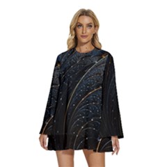 Abstract Dark Shine Structure Fractal Golden Round Neck Long Sleeve Bohemian Style Chiffon Mini Dress by Vaneshop