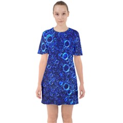 Blue Bubbles Abstract Sixties Short Sleeve Mini Dress by Vaneshop