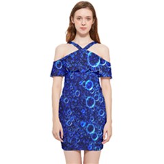 Blue Bubbles Abstract Shoulder Frill Bodycon Summer Dress by Vaneshop