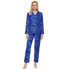 Blue Bubbles Abstract Womens  Long Sleeve Velvet Pocket Pajamas Set by Vaneshop