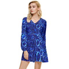 Blue Bubbles Abstract Tiered Long Sleeve Mini Dress by Vaneshop