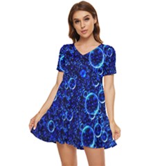 Blue Bubbles Abstract Tiered Short Sleeve Babydoll Dress by Vaneshop