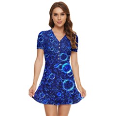 Blue Bubbles Abstract V-neck High Waist Chiffon Mini Dress by Vaneshop