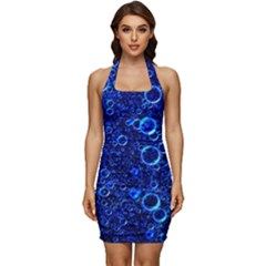 Blue Bubbles Abstract Sleeveless Wide Square Neckline Ruched Bodycon Dress by Vaneshop