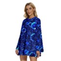 Blue Bubbles Abstract Round Neck Long Sleeve Bohemian Style Chiffon Mini Dress View2