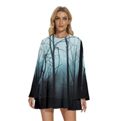 Tree Night Dark Forest Round Neck Long Sleeve Bohemian Style Chiffon Mini Dress by Vaneshop