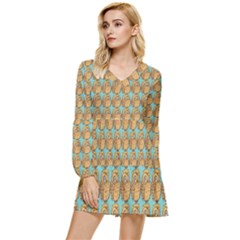 Owl Bird Pattern Tiered Long Sleeve Mini Dress by Vaneshop