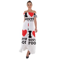 I Love South Food Off Shoulder Open Front Chiffon Dress by ilovewhateva