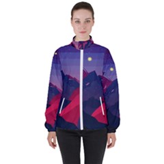 Abstract Landscape Sunrise Mountains Blue Sky Women s High Neck Windbreaker by Grandong