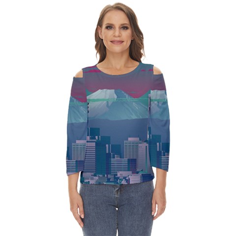 The Sun City Tokyo Japan Volcano Kyscrapers Building Cut Out Wide Sleeve Top by Grandong