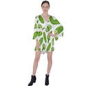 Vegetable Pattern With Composition Broccoli V-Neck Flare Sleeve Mini Dress View1