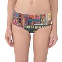 The City Style Bus Fantasy Architecture Art Mid-waist Bikini Bottoms by Grandong