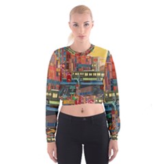 The City Style Bus Fantasy Architecture Art Cropped Sweatshirt by Grandong