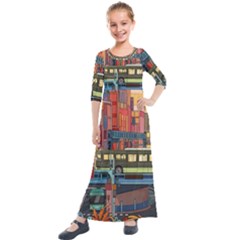 The City Style Bus Fantasy Architecture Art Kids  Quarter Sleeve Maxi Dress by Grandong