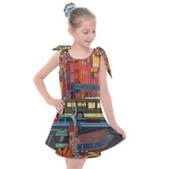 The City Style Bus Fantasy Architecture Art Kids  Tie Up Tunic Dress by Grandong