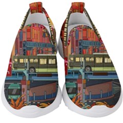 The City Style Bus Fantasy Architecture Art Kids  Slip On Sneakers by Grandong