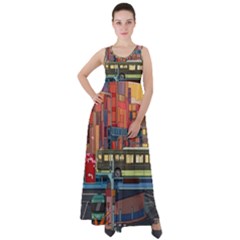 The City Style Bus Fantasy Architecture Art Empire Waist Velour Maxi Dress by Grandong