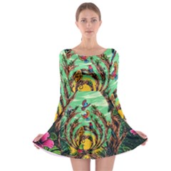 Monkey Tiger Bird Parrot Forest Jungle Style Long Sleeve Skater Dress by Grandong