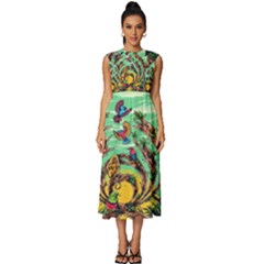 Monkey Tiger Bird Parrot Forest Jungle Style Sleeveless Round Neck Midi Dress by Grandong