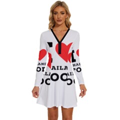 I Love Thailand Food Long Sleeve Deep V Mini Dress  by ilovewhateva