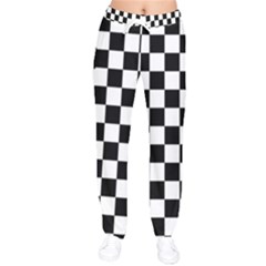 Black White Checker Pattern Checkerboard Women Velvet Drawstring Pants by Cowasu