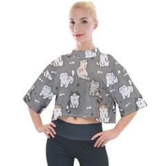 Cute Cat Pattern Cartoon Mock Neck Tee by Cowasu