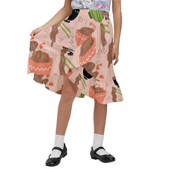 Japanese Street Food Soba Noodle In Bowl Kids  Ruffle Flared Wrap Midi Skirt by Cowasu