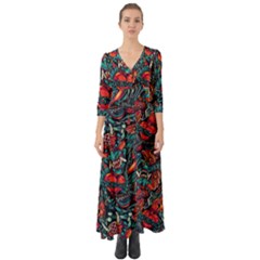 Japanese Graffiti Button Up Boho Maxi Dress by Cowasu