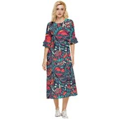 Japanese Graffiti Double Cuff Midi Dress by Cowasu