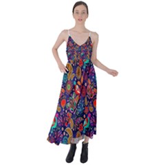 Pattern Colorful Bird Leaf Flower Tie Back Maxi Dress by Cowasu