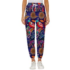 Pattern Colorful Bird Leaf Flower Women s Cropped Drawstring Pants by Cowasu