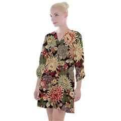 Japanese Flower Art Open Neck Shift Dress by Cowasu