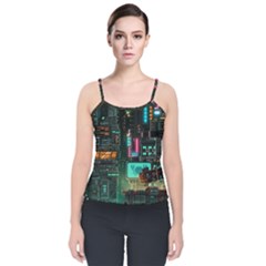 Video Game Pixel Art Velvet Spaghetti Strap Top by Cowasu