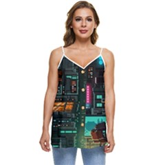 Video Game Pixel Art Casual Spaghetti Strap Chiffon Top by Cowasu