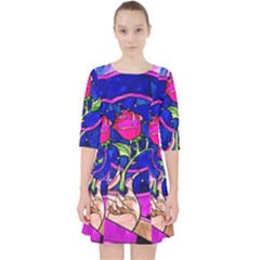 Stained Glass Rose Quarter Sleeve Pocket Dress by Cowasu