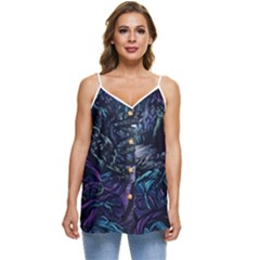 Horror Psychedelic Art Casual Spaghetti Strap Chiffon Top by Cowasu