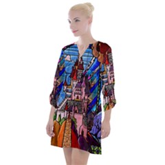 Beauty Stained Glass Castle Building Open Neck Shift Dress by Cowasu