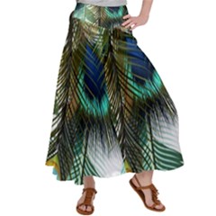 Peacock Feathers Feather Blue Green Women s Satin Palazzo Pants by Cowasu