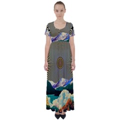 Surreal Art Psychadelic Mountain High Waist Short Sleeve Maxi Dress by Cowasu