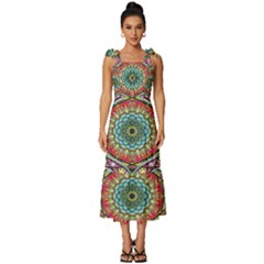 Mandalas Psychedelic Tie-strap Tiered Midi Chiffon Dress by Cowasu