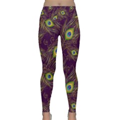 Peacock Feathers Pattern Lightweight Velour Classic Yoga Leggings by Cowasu