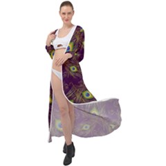 Peacock Feathers Pattern Maxi Chiffon Beach Wrap by Cowasu