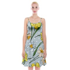 Narcissus Floral Botanical Flowers Spaghetti Strap Velvet Dress by Cowasu