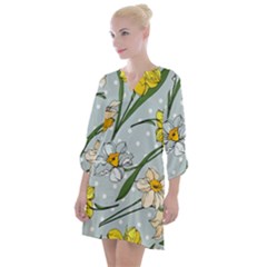 Narcissus Floral Botanical Flowers Open Neck Shift Dress by Cowasu