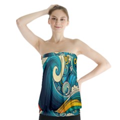 Waves Wave Ocean Sea Abstract Whimsical Abstract Art Strapless Top by Ndabl3x