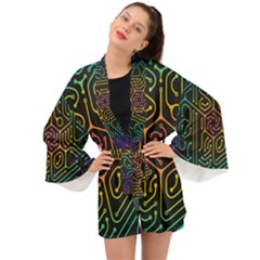 Circuit Hexagonal Geometric Pattern Background Pattern Long Sleeve Kimono by Ndabl3x