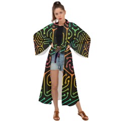 Circuit Hexagonal Geometric Pattern Background Pattern Maxi Kimono by Ndabl3x