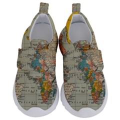 Vintage World Map Kids  Velcro No Lace Shoes by Cowasu